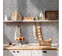 Alwayspon Vinyl Floor Wall Tile Sticker, Non-slip Sticky Back Tile Decals for Kitchen Bathroom Self-adhesive Peel and Stick PVC Floor Sticker DIY, Grey, 30cmX15cm X12Pcs Set