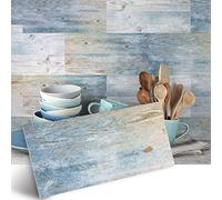 Alwayspon Vinyl Floor Wall Tile Sticker, Non-slip Sticky Back Tile Decals for Kitchen Bathroom Self-adhesive Peel and Stick PVC Floor Sticker DIY, Blue Coastal Wood, 30cmX15cm X12Pcs Set