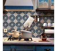 Alwayspon Vinyl Floor Wall Tile Sticker, Non-slip Sticky Back Tile Decals for Kitchen Bathroom Self-adhesive Peel and Stick PVC Floor Sticker DIY, Blue, 30cmX15cmX4Pcs Set