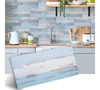 Alwayspon Vinyl Floor Wall Tile Sticker, Non-slip Sticky Back Tile Decals for Kitchen Bathroom Self-adhesive Peel and Stick PVC Floor Sticker DIY, Blue and Turquoise, 30cmX15cm X12Pcs Set