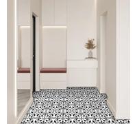 Alwayspon Vinyl Flooring, Black and White Pattern Self Adhesive Stick on Floor Tiles Transfer for Bathroom Kitchen, Splashback, Peel and Stick Vinyl Flooring Tiles Sticker, 24PcsX20cm/8inch