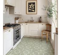 Alwayspon Vinyl Flooring Tile Sticker, 12Px30cm/12inch Peel and Stick Vinyl Floor Wall Planks Self-Adhesive Splashback Stick on Tiles Transfer Sticker for Bathroom Kitchen, Sage Green Floral
