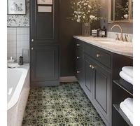 Alwayspon Vinyl Flooring Tile Sticker, 12Px30cm/12inch Peel and Stick Vinyl Floor Wall Planks Self-Adhesive Splashback Stick on Tiles Transfer Sticker for Bathroom Kitchen, Sage Green Black Floral