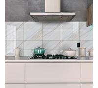 Alwayspon Vinyl Marble Effect Floor Wall Tile Sticker, Sticky Back Waterproof Backsplash Self-adhesive Peel and Stick PVC Tile Sticker, 60cmX30cm/24inchx12inchX12Pcs Set, White Marble