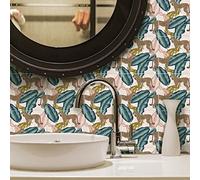 Alwayspon Vinyl Waterproof Tile Sticker, Peel and Stick Self-Adhesive Backsplash Tile Transfer Sticker for Kitchen Bathroom Living Room, Boho Style Wall Sticker, 15x15cmx10pcs, Leopard and Leaves