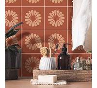 Alwayspon Vinyl Waterproof Tile Sticker, Peel and Stick Self-Adhesive Backsplash Tile Transfer Sticker for Kitchen Bathroom Living Room, Boho Style Wall Sticker, 15x15cmx10pcs, Red Boho Floral