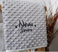 Alwaystrusted Personalised Baby Blanket Luxury Grey Bubble Name Print Soft Fleece with Silky Satin Edge 100cm x 75cm Machine Washable