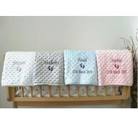 Alwaystrusted Personalised Baby Blanket Luxury Grey Bubble Soft Fleece with Silky Satin Edge Script Font Name Feet Print 90cm x 70cm Machine Washable