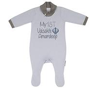 Alwaystrusted Personalised Gift Baby Boys Knitted Cotton Romper with Feet Grey My 1st Vaisakhi Glitter Boy AT-SB77-31-CG