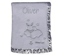 Alwaystrusted Personalised Gift Baby Christening Blanket - Heaven Sent Grey Name Round Font Boy Girl AT-SB43-32-CG