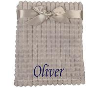 Alwaystrusted Personalised Gift Baby Grey Baby Jacquard Blanket - Squares Blue Name Italic Font Boy AT-SB40-33-RB