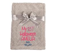 Alwaystrusted Personalised Gift Baby Grey Embossed Jacquard Flannel Blanket (Rectangle) Pink My 1st Halloween Glitter Girl AT-SB35-19-M