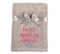 Alwaystrusted Personalised Gift Baby Grey Embossed Jacquard Flannel Blanket (Rectangle) Pink My 1st Mother's Day Glitter Girl AT-SB35-20-M