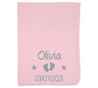 Alwaystrusted Personalised Gift Baby Pink Receiving Wrap Grey Feet Name and Date Girl AT-TF20-15-CG
