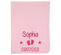 Alwaystrusted Personalised Gift Baby Pink Receiving Wrap Pink Feet Name and Date Girl AT-TF20-15-M