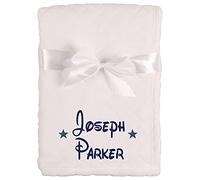 Alwaystrusted Personalised Gift Baby White Embossed Jacquard Flannel Blanket (Rectangle) Blue Glitter Stars Boy AT-SB34-14-RB