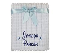 Alwaystrusted Personalised Gift Blue Baby Jacquard Blanket - Squares Blue Glitter Stars Boy AT-SB39-14-RB