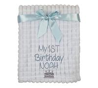 Alwaystrusted Personalised Gift Blue Baby Jacquard Blanket - Squares Grey My 1st Birthday Glitter Boy AT-SB39-17-CG