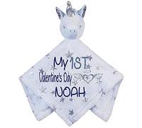 Alwaystrusted Personalised Gift Blue Baby Unicorn Comforter with foil Stars Blue My 1st Valentine's Day Glitter Boy AT-SB21-22-RB