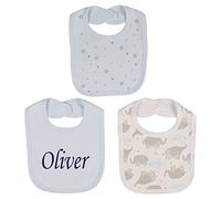 Alwaystrusted Personalised Gift Blue Elephant Bib Pack Blue Name Italic Font Boy AT-TF50-33-RB