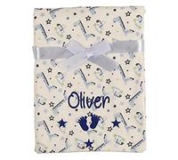 Alwaystrusted Personalised Gift Blue Giraffe/Monkey Baby Blanket Blue Feet Boy AT-SB45-01-RB