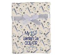 Alwaystrusted Personalised Gift Blue Giraffe/Monkey Baby Blanket Blue My 1st Valentine's Day Glitter Boy AT-SB45-22-RB