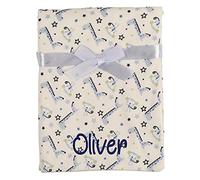 Alwaystrusted Personalised Gift Blue Giraffe/Monkey Baby Blanket Blue Name Round Font Boy AT-SB45-32-RB