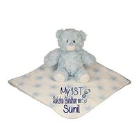 Alwaystrusted Personalised Gift Blue Teddy Bear with Coral Fleece Star Blanket Blue My 1st Raksha Bandhan Glitter Boy AT-SB28-29-RB