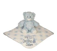Alwaystrusted Personalised Gift Blue Teddy Bear with Coral Fleece Star Blanket Grey My 1st Christmas Glitter Boy AT-SB28-24-CG