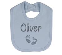 Alwaystrusted Personalised Gift Blue Velcro Fastening Bib Grey Glitter Heart Feet Boy AT-TF13-03-CG