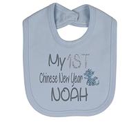 Alwaystrusted Personalised Gift Blue Velcro Fastening Bib Grey My 1st Chinese New Year Glitter Boy AT-TF13-23-CG