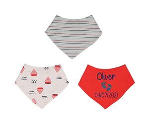Alwaystrusted Personalised Gift Boys Triple Pack Bandana Bib Blue Glitter Heart Feet Name and Date Boy AT-TF46-16-RB