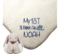 Alwaystrusted Personalised Gift Bunny Blanket Teddy Blue My 1st St. Patricks Day Glitter Boy AT-MB10-30-RB
