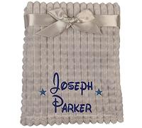 Alwaystrusted Personalised Gift Grey Baby Jacquard Blanket - Squares Blue Glitter Stars Boy AT-SB40-14-RB