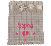Alwaystrusted Personalised Gift Grey Baby Jacquard Blanket - Squares Pink Feet Girl AT-SB40-01-M