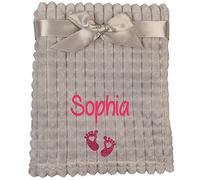 Alwaystrusted Personalised Gift Grey Baby Jacquard Blanket - Squares Pink Glitter Heart Feet Girl AT-SB40-03-M