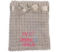 Alwaystrusted Personalised Gift Grey Baby Jacquard Blanket - Squares Pink My 1st Christmas Glitter Girl AT-SB40-24-M