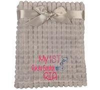 Alwaystrusted Personalised Gift Grey Baby Jacquard Blanket - Squares Pink My 1st Raksha Bandhan Glitter Girl AT-SB40-29-M