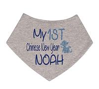 Alwaystrusted Personalised Gift Grey Bandana Bib Blue My 1st Chinese New Year Glitter Boy AT-TF18-23-RB