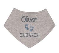 Alwaystrusted Personalised Gift Grey Bandana Bib Grey Glitter Heart Feet Name and Date Boy Girl AT-TF18-16-CG