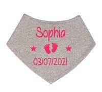 Alwaystrusted Personalised Gift Grey Bandana Bib Pink Feet Name and Date Girl AT-TF18-15-M