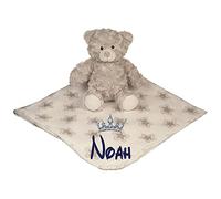 Alwaystrusted Personalised Gift Grey Bear with Coral Fleece Star Blanket Blue Crown Boy AT-SB29-05-RB