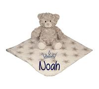 Alwaystrusted Personalised Gift Grey Bear with Coral Fleece Star Blanket Blue Crown Boy AT-SB29-10-RB