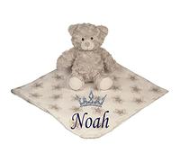 Alwaystrusted Personalised Gift Grey Bear with Coral Fleece Star Blanket Blue Crown Boy AT-SB29-12-RB