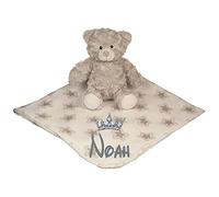 Alwaystrusted Personalised Gift Grey Bear with Coral Fleece Star Blanket Grey Crown Boy AT-SB29-05-CG