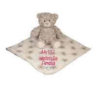 Alwaystrusted Personalised Gift Grey Bear with Coral Fleece Star Blanket Pink My 1st Valentine's Day Glitter Girl AT-SB29-22-M