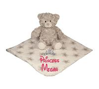 Alwaystrusted Personalised Gift Grey Bear with Coral Fleece Star Blanket Pink Princess Girl AT-SB29-06-M