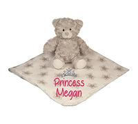 Alwaystrusted Personalised Gift Grey Bear with Coral Fleece Star Blanket Pink Princess Girl AT-SB29-09-M
