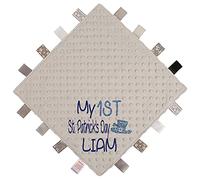 Alwaystrusted Personalised Gift Grey Bubble Square Taggie Comforter Blue My 1st St. Patricks Day Glitter Boy AT-TF03-30-RB
