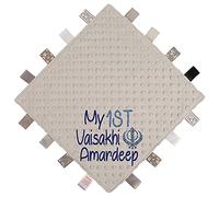 Alwaystrusted Personalised Gift Grey Bubble Square Taggie Comforter Blue My 1st Vaisakhi Glitter Boy AT-TF03-31-RB